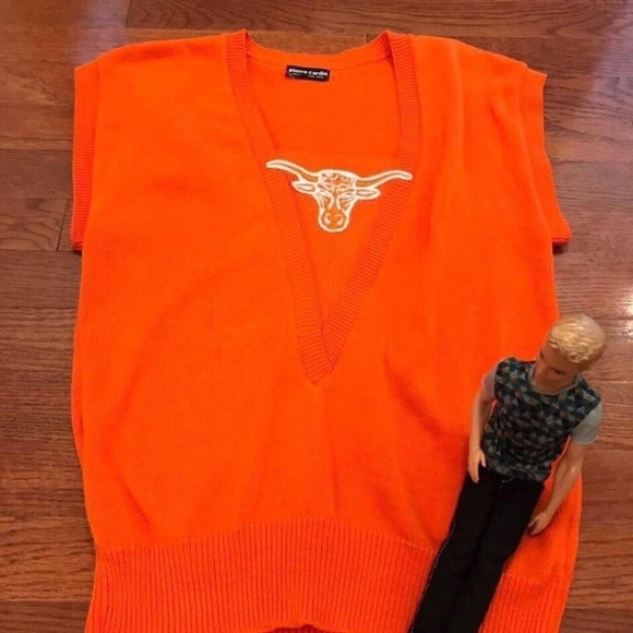 Pierre Cardin Sweaters - WOMENS ORANGE SWEATER VEST VINTAGE 80S UNIVERSITY TEXAS LONGHORN PREOWNED